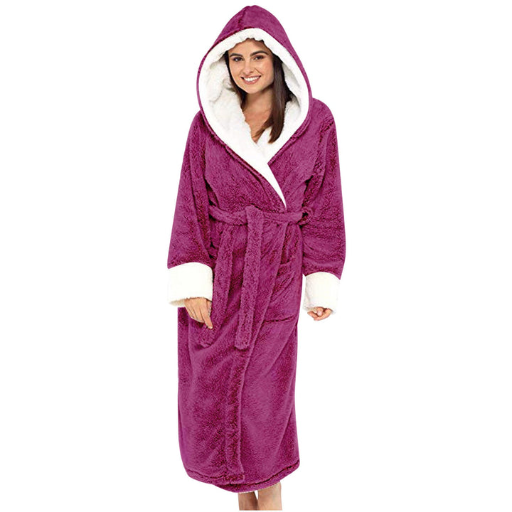 Damen Kuscheliger Fleece-Morgenmantel mit Kapuze und Gürtel Drune