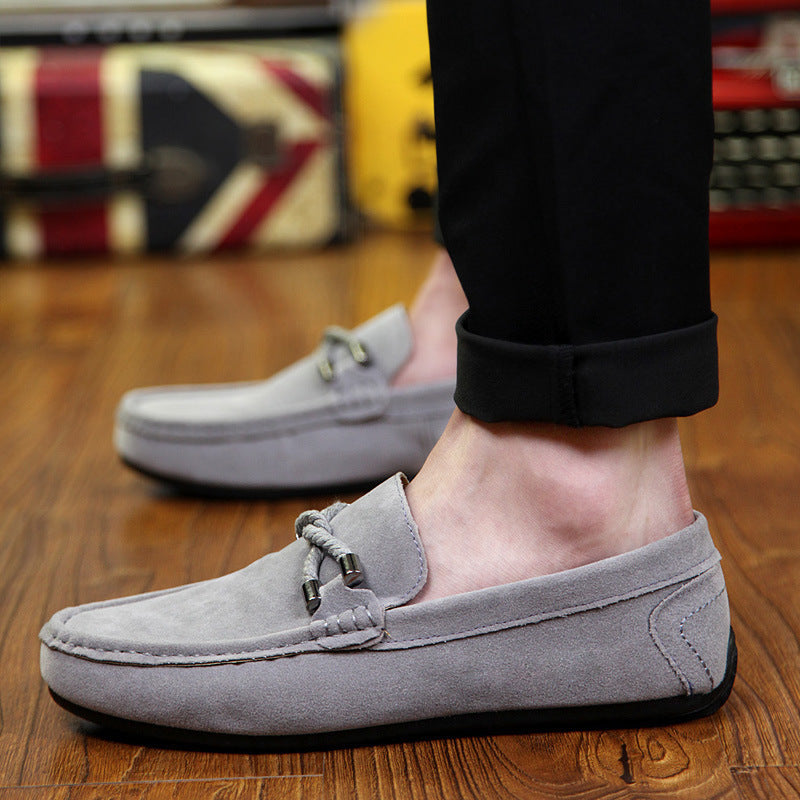 Damen weicher Veloursleder Mokassin Loafer mit geflochtener Dekorschnur und flexibler Gummisohle Drune