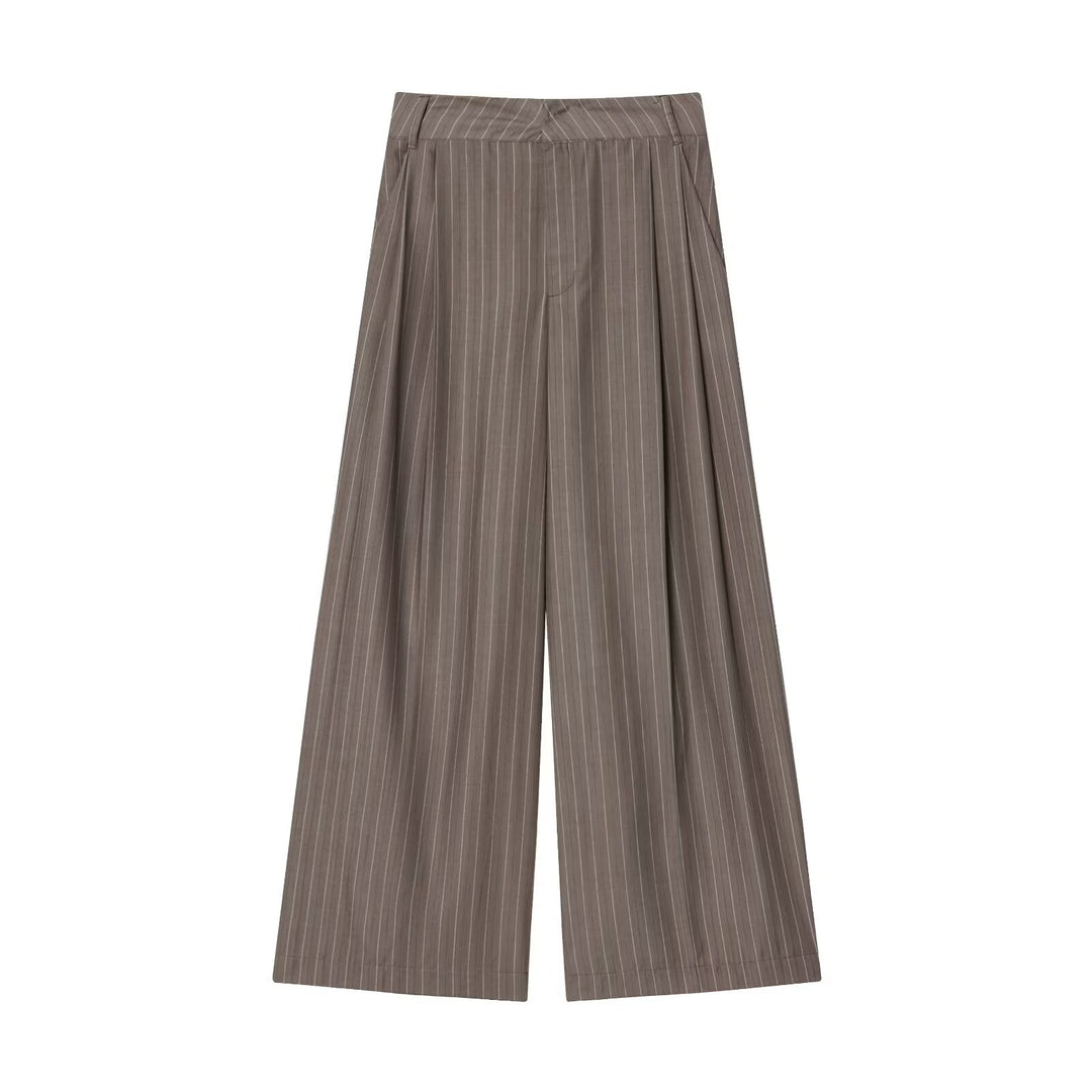 Damen 700+ weite High‑Waist Palazzo‑Hose mit Nadelstreifen und Bügelfalte Drune
