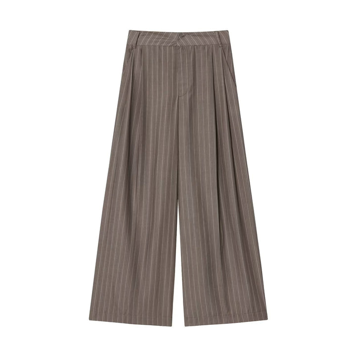 Damen 700+ weite High‑Waist Palazzo‑Hose mit Nadelstreifen und Bügelfalte Drune