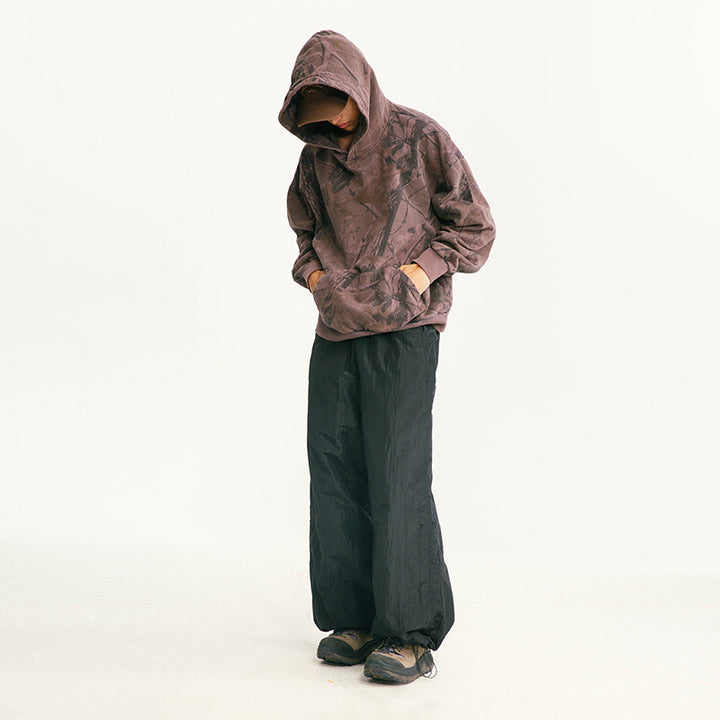 Herren Locker geschnittene Ripstop-Freizeithose mit Camouflage-Muster und elastischem Kordelbund Drune