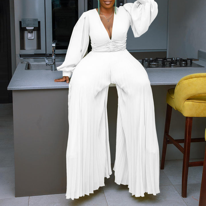 Damen eleganter Jumpsuit mit plissiertem Design und glitzernden Details Drune