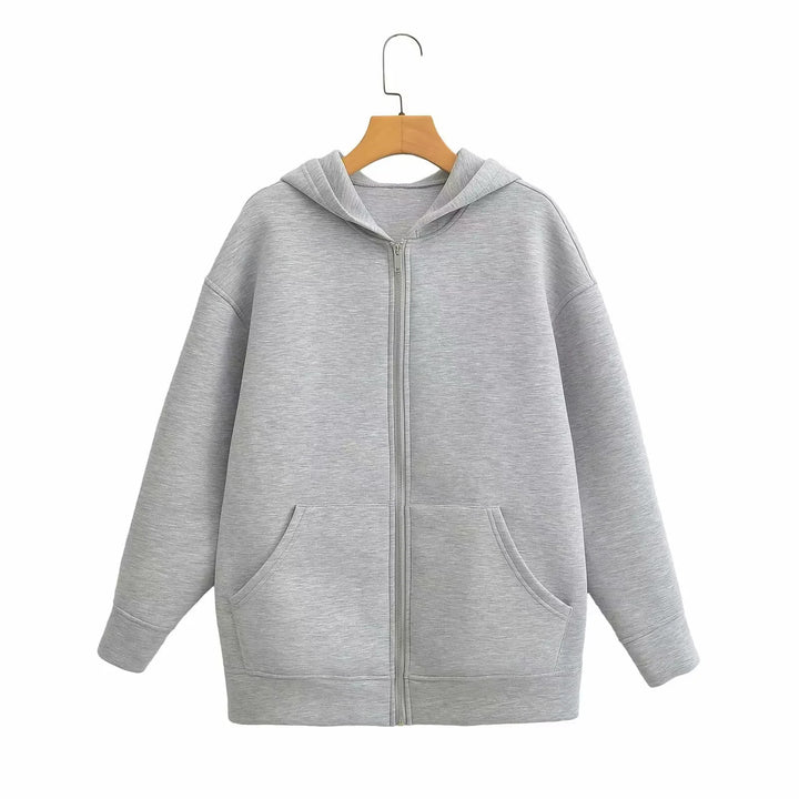 Unisex nan Oversize Kapuzenjacke mit durchgehendem Reißverschluss, Kängurutaschen und lässigem Boxy-Schnitt Drune