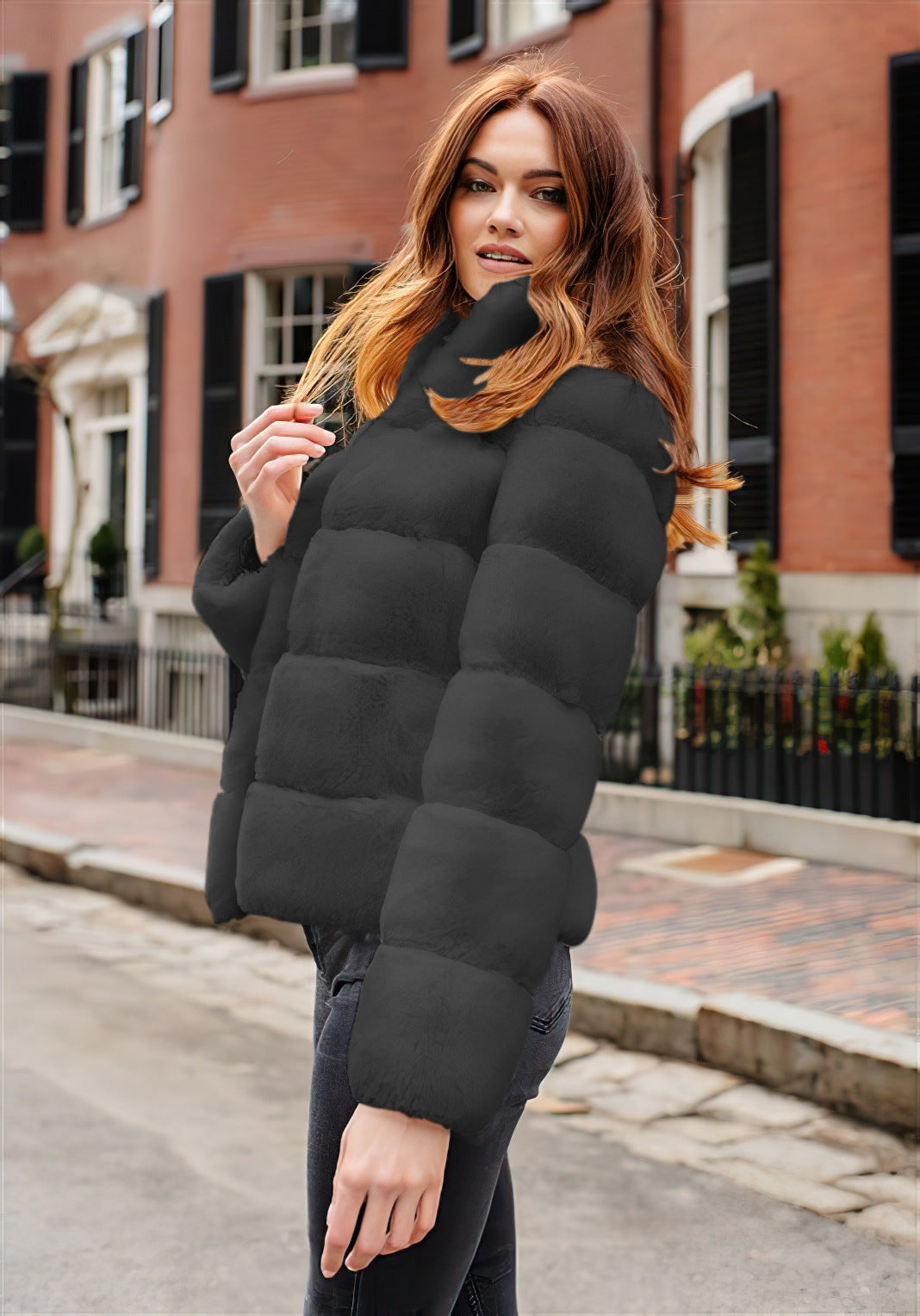Damen Modische Daunenjacke mit hohem Kragen Drune
