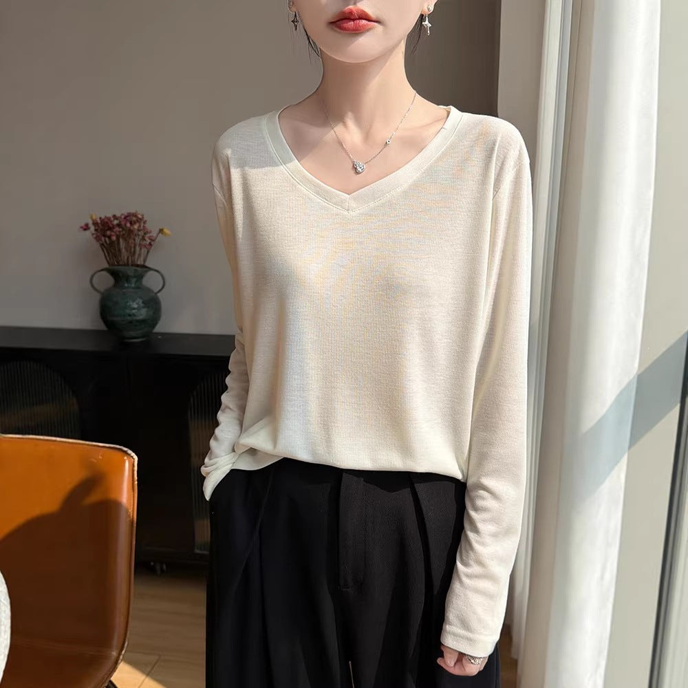 Damen Leichtes V-Ausschnitt-Feinstrick-Longsleeve Drune