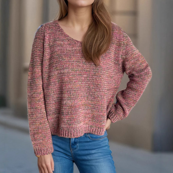 Damen lässiger V-Ausschnitt Pullover mit modernem Strukturmuster Drune