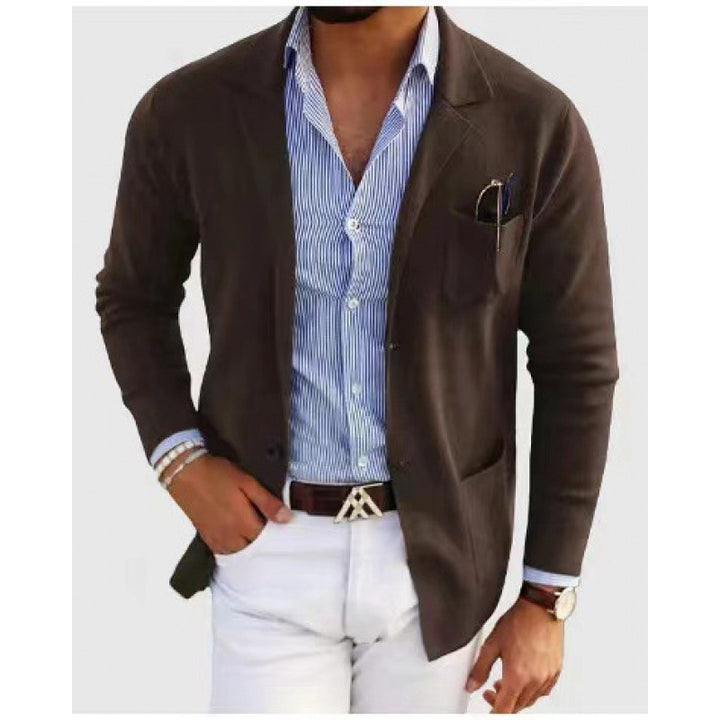 Herren lässiger Strickblazer im Sakko-Stil mit Brusttasche und aufgesetzten Taschen Drune