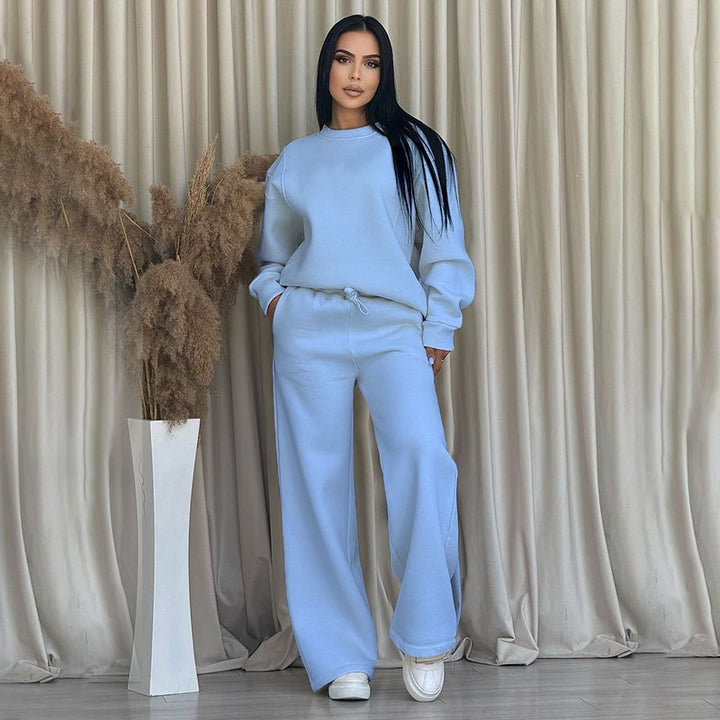 Damen Oversize-Sweatset aus weichem French-Terry mit weiter Palazzo-Jogginghose Drune