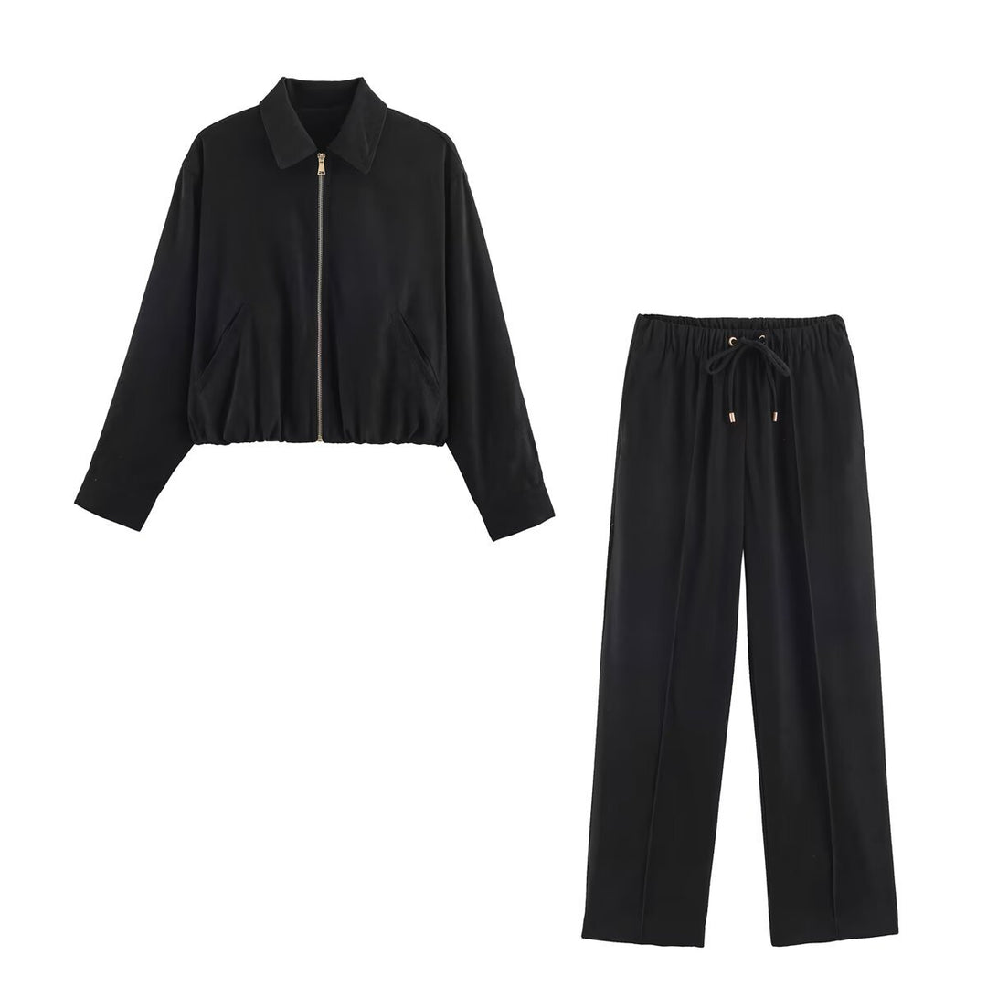 Damen Weite Velours‑Hose mit elastischem Tunnelzugbund und Bügelfalte Drune