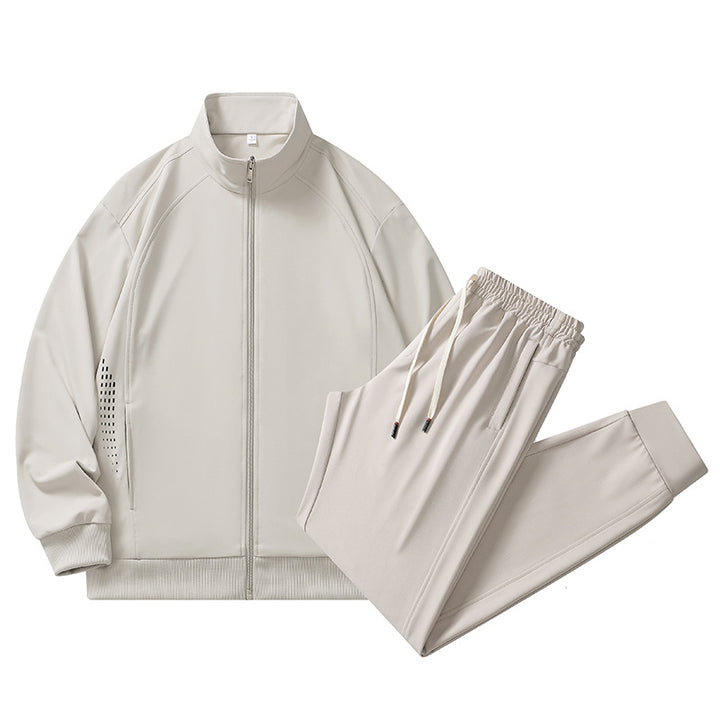 Herren sportlicher Stretch-Trainingsanzug mit Stehkragen, Reißverschlussjacke und tapered Jogginghose Drune