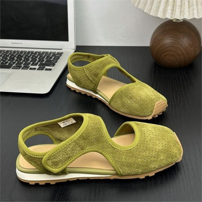 Damen Perforierte Wildleder-Sandalen mit geschlossener Zehenkappe, Klettverschluss und ergonomischer Profilsohle Drune
