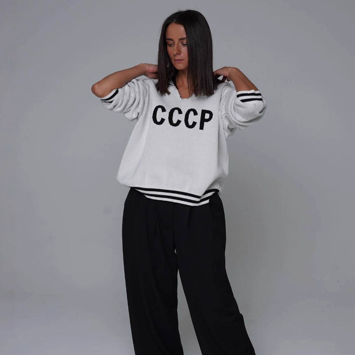 Damen oversize Strickpullover mit tiefem V-Ausschnitt und Kapuze Drune