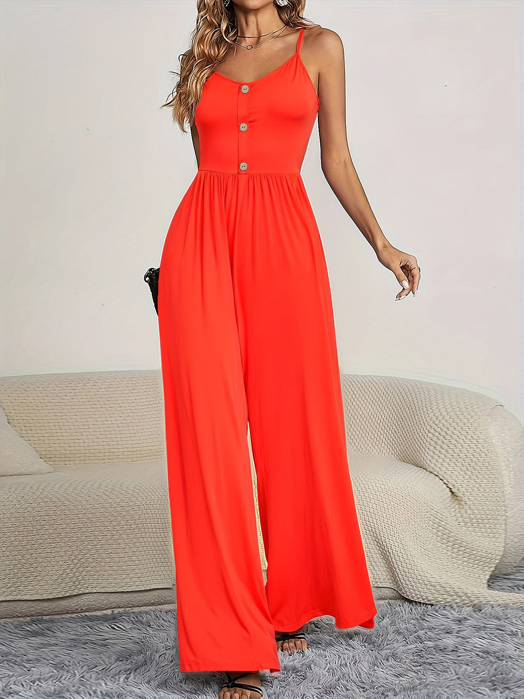 Damen Jumpsuit mit knöpfbarem Oberteil und weitem Bein Drune