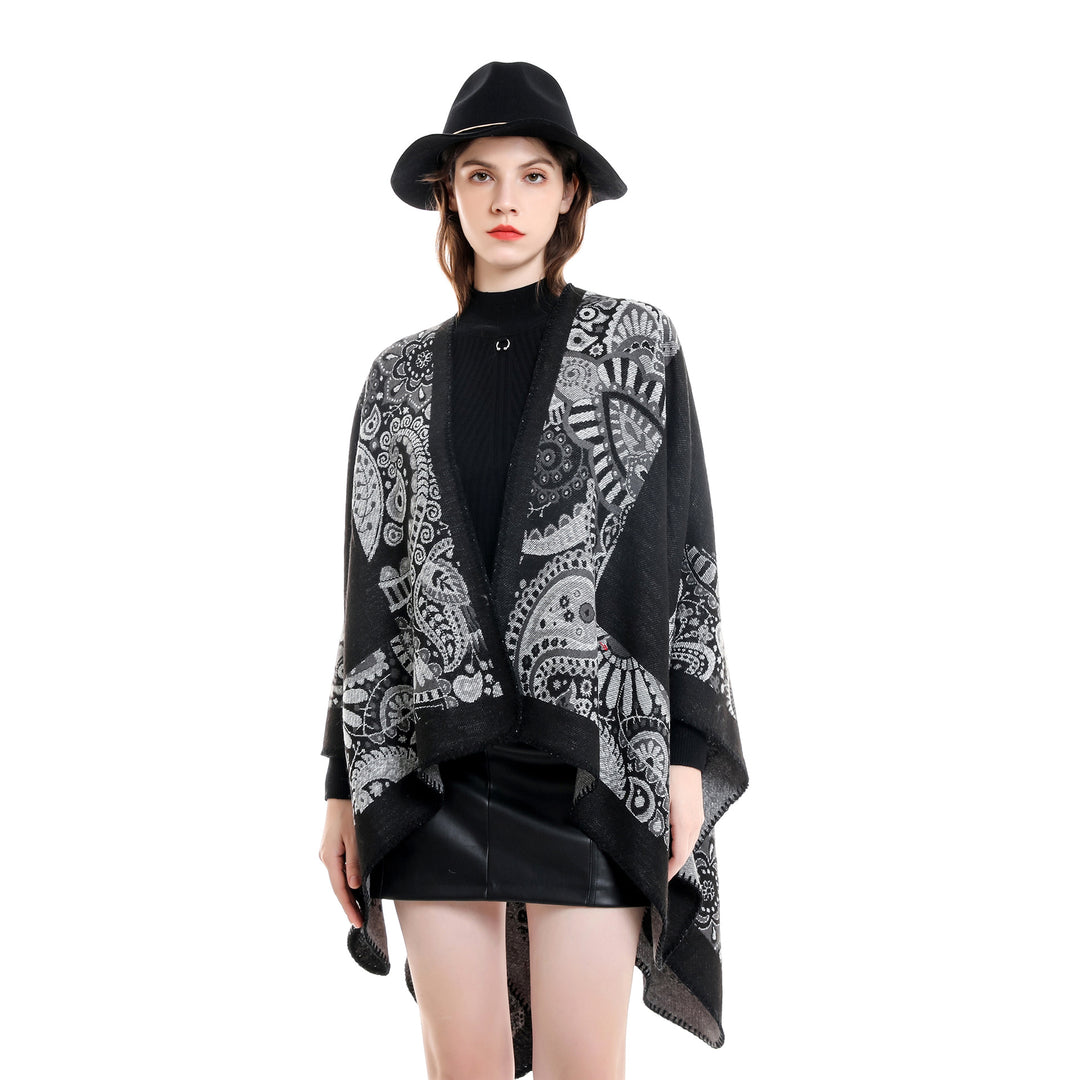 Damen Jacquard-Überwurf mit Paisley-Muster und offenem Kimono-Fall Drune