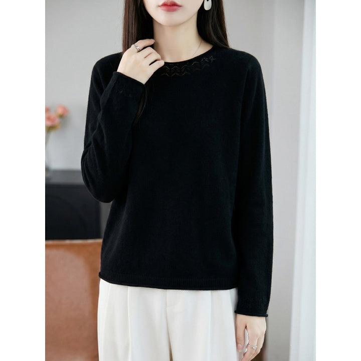 Damen Leichter Feinstrick-Rundhalspullover mit Ajourspitzen‑Detail und legerer Silhouette Drune