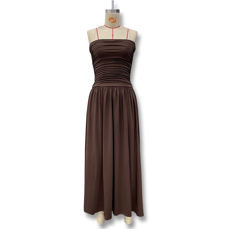 Damen Sommerliches Maxikleid mit schulterfreiem Design und eleganter Raffung Drune
