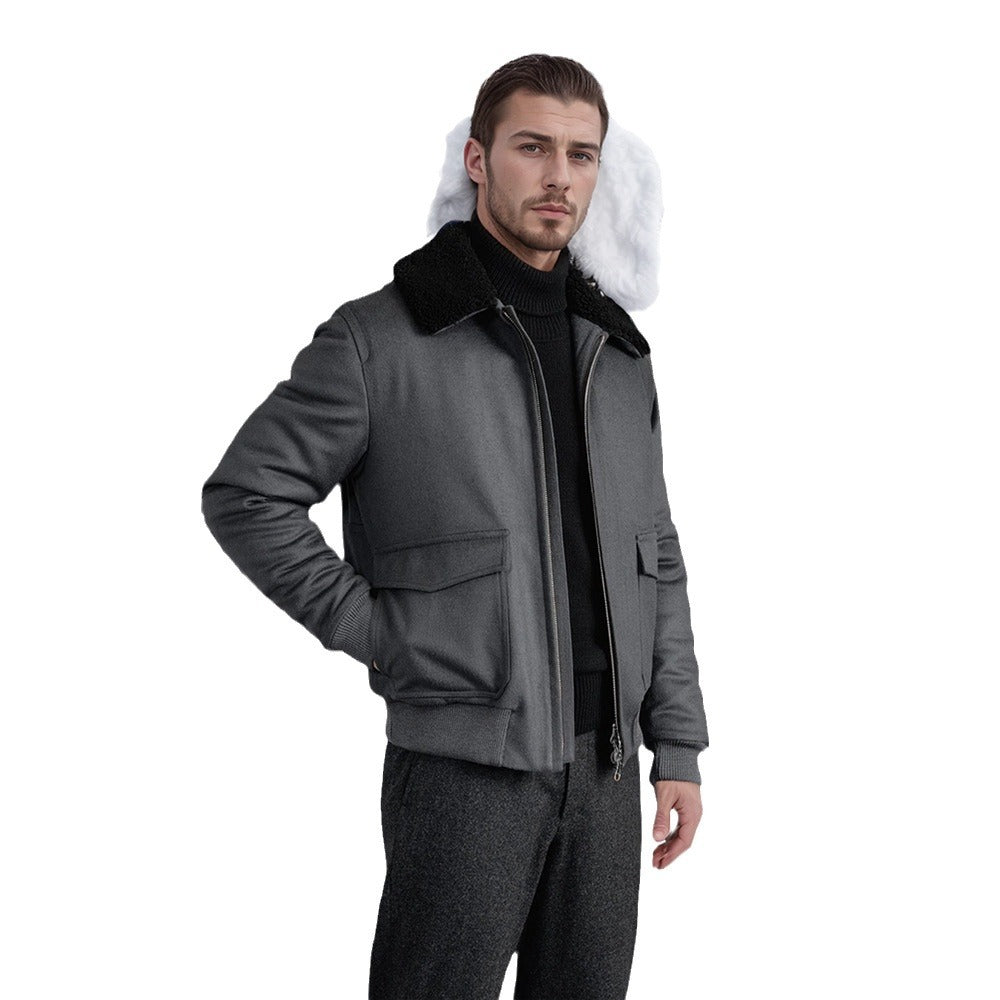 Herren modische Bikerjacke aus hochwertigem Wollmix mit warmem Futter Drune