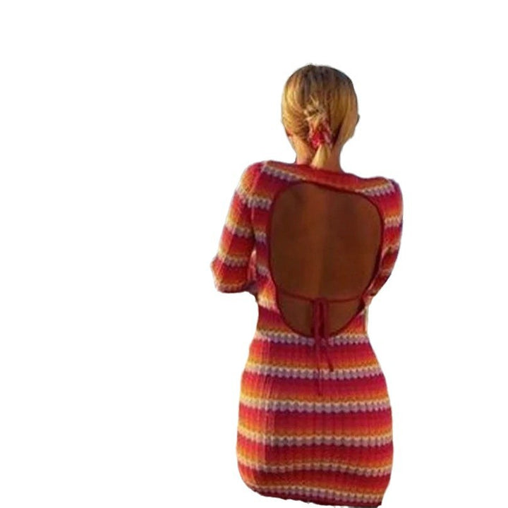 Damen Strickkleid mit Wellenmuster und langen Ärmeln Drune