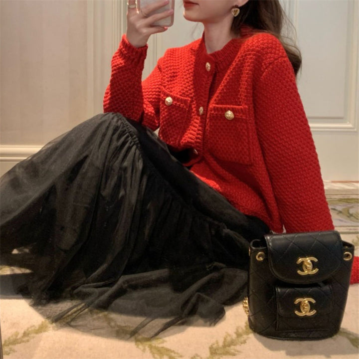 Damen Strickjacke mit dekorativen Knöpfen und eingearbeiteten Taschen Drune