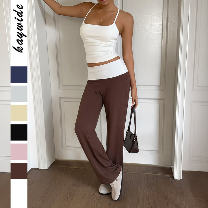 Damen nan weite Loungehose mit hohem Umschlagbund und fließendem Stretchjersey Drune