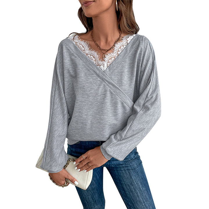 Damen Lässiges Oversize-Sweatshirt mit Wickeloptik und Spitzeneinsatz Drune