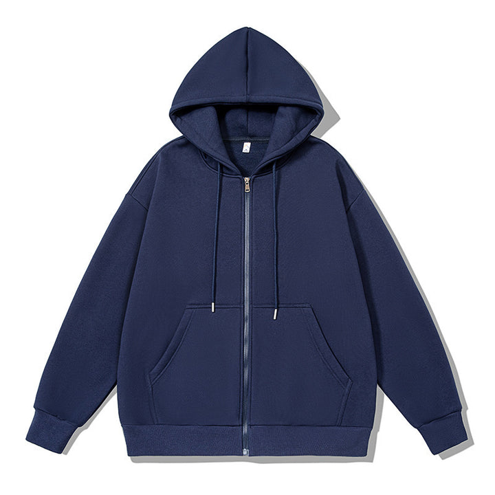 Unisex oversized Kapuzenjacke mit ausladendem Schulterschnitt, durchgehendem Reißverschluss und French-Terry Drune