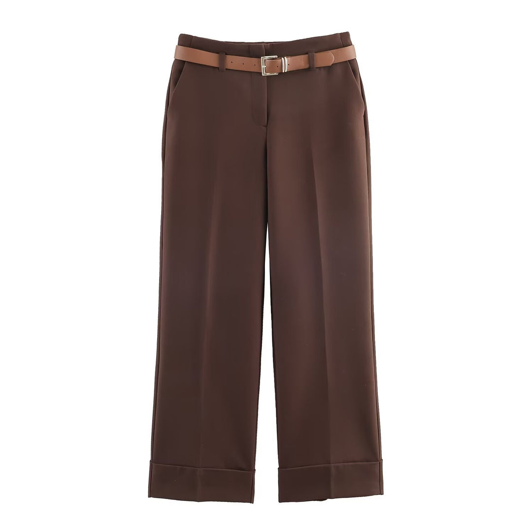 Damen 10+ weite High‑Waist Palazzohose mit Bügelfalte und Aufschlag Drune