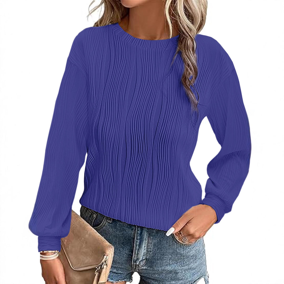 Damen Fein plissiertes Langarmshirt mit Rundhalsausschnitt und strukturierter Wellenoptik Drune