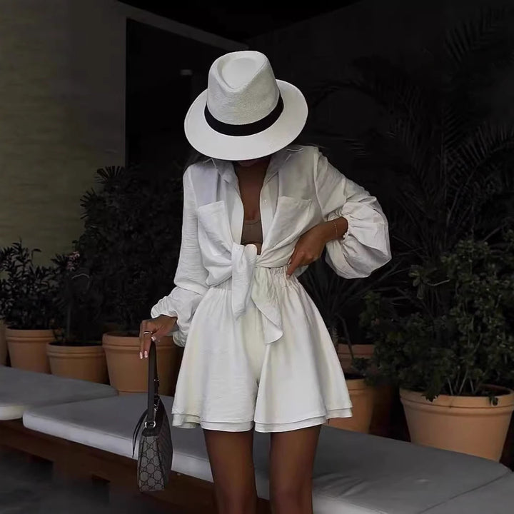 Damen modischer Jumpsuit mit schickem Knoten und lockeren Ärmeln Drune