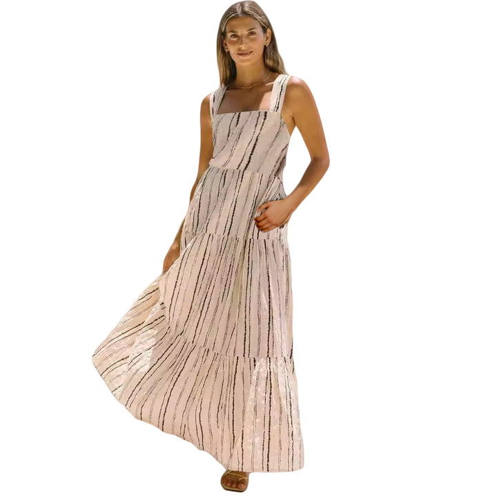 Damen Maxikleid mit verstellbaren Trägern und einzigartigem Streifenmuster Drune