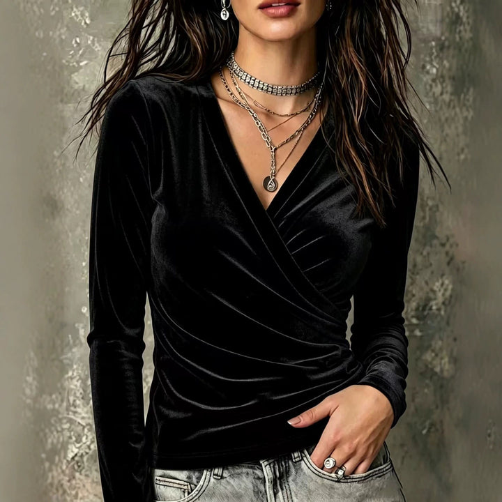 Damen Samt-Wickelshirt mit taillierter Drapierung Drune