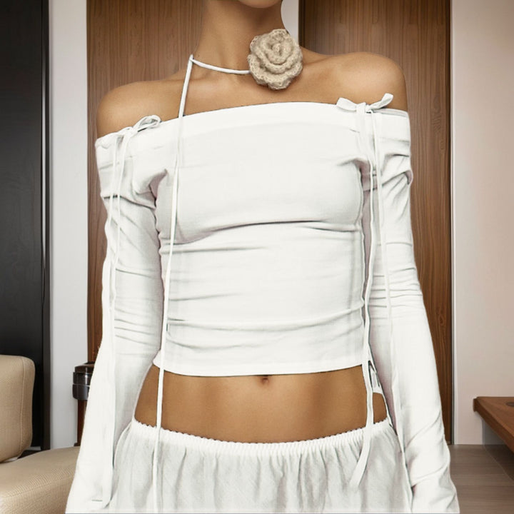 Damen eleganter Choker mit floralen Details und Satinband Drune