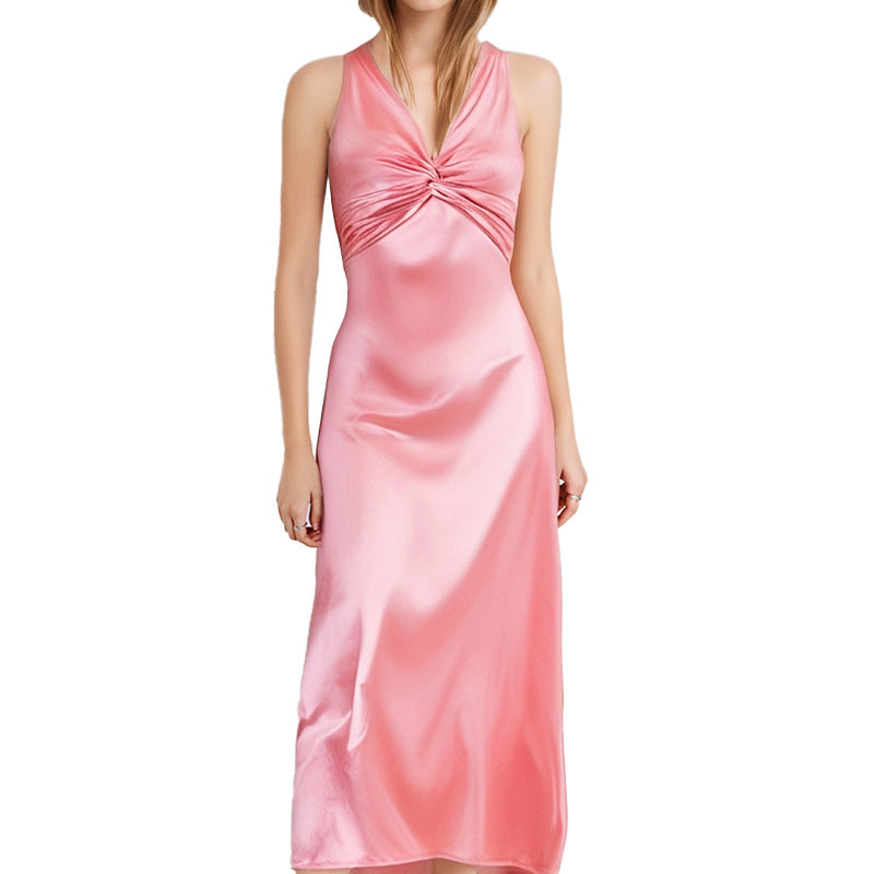 Damen Satinkleid mit elegantem Wickeldetail Drune