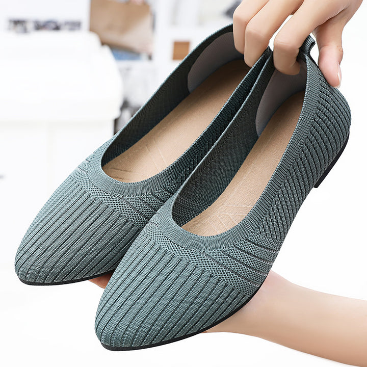 Damen nan gestrickter Ballerina-Slip-On mit sockenähnlichem Schaft, Memory-Komfortfußbett und flexibler rutschfester Laufsohle Drune