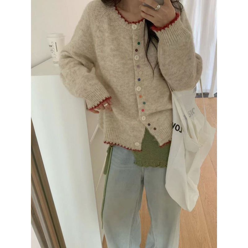 Damen kuscheliger Cardigan mit bunten Knopfdetails und legerem Schnitt Drune