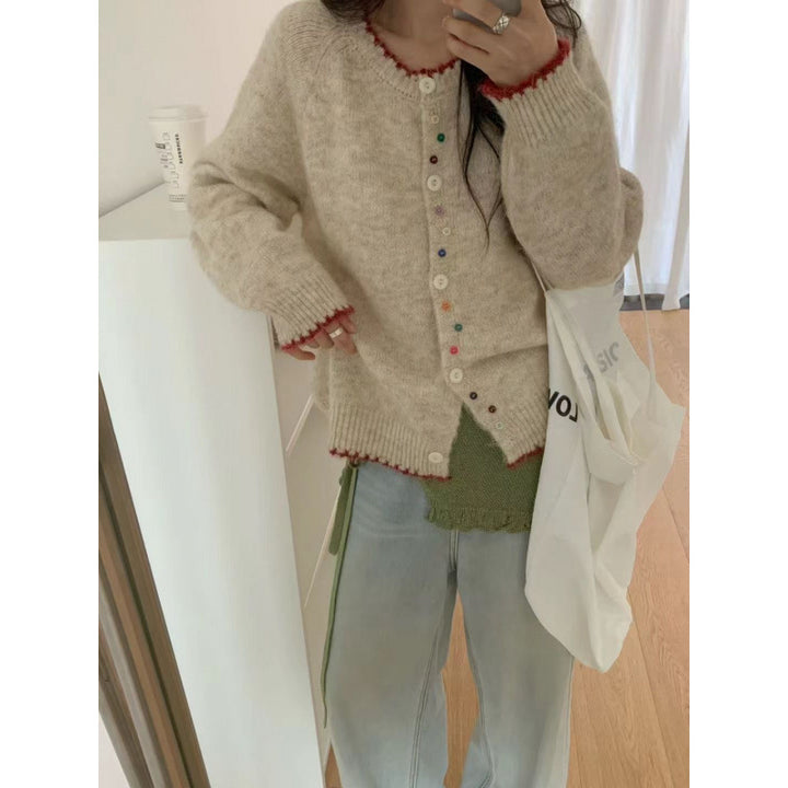 Damen kuscheliger Cardigan mit bunten Knopfdetails und legerem Schnitt Drune