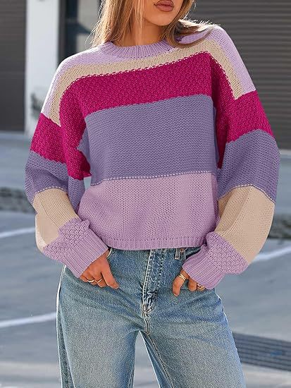 Damen Grobstrickpullover mit Farbblockdesign und oversized Schnitt Drune