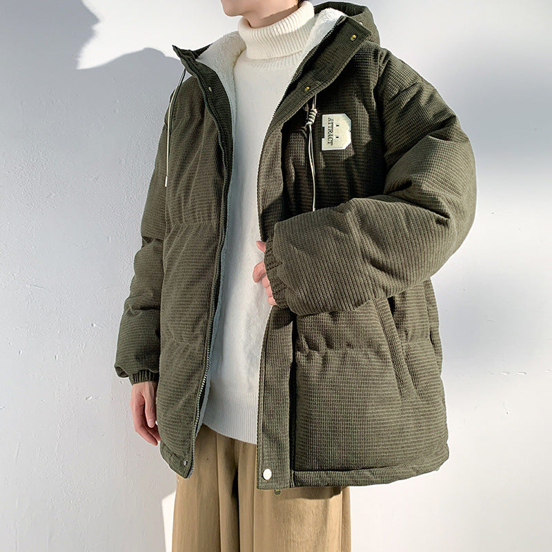 Herren Gepolsterte Cord-Steppjacke mit Kapuze, Teddyfleece-Innenfutter und Oversize-Schnitt Drune