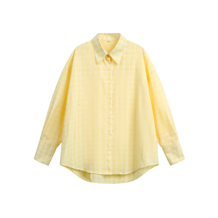 Damen Oversize-Bluse mit feinem Karomuster, Drop-Shoulder und verlängerter Rückenpartie Drune