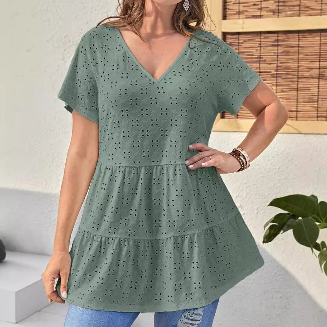Damen Oberteil mit V-Ausschnitt und Rüschendesign Drune