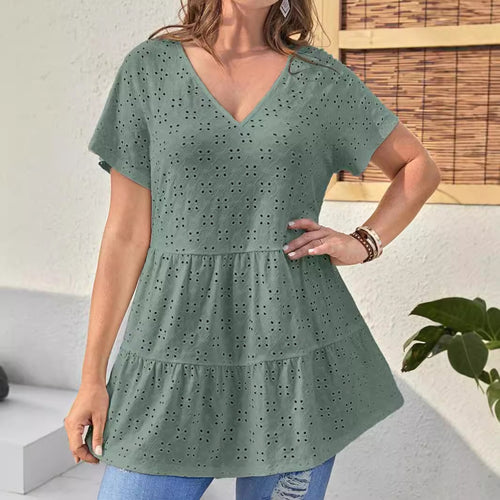 Damen Oberteil mit V-Ausschnitt und Rüschendesign Drune