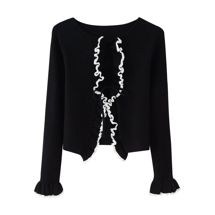 Damen Strickjacke mit Rüschen und Bändern Drune