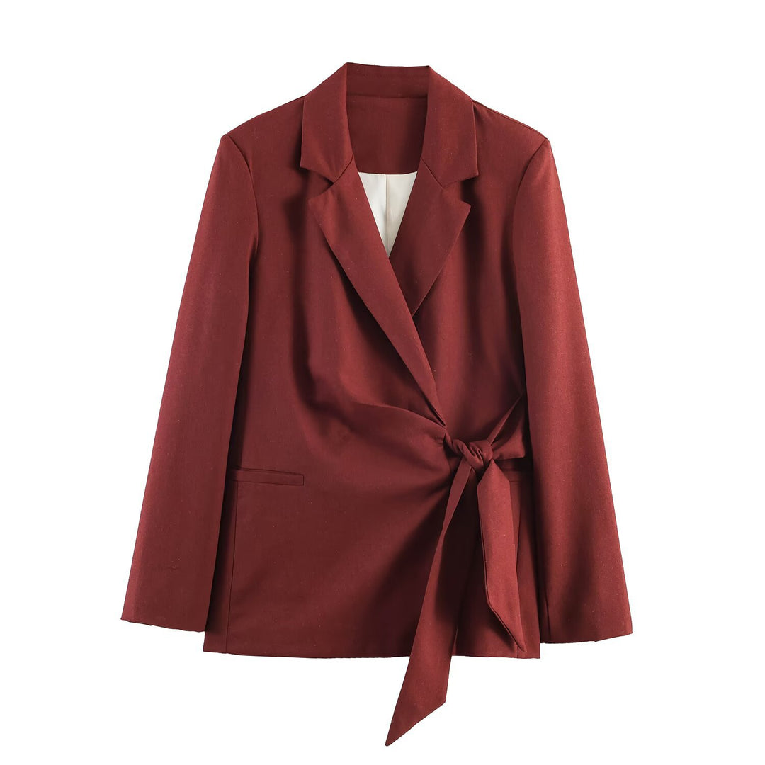 Damen Zweiteiliges Anzug-Set Wickelblazer mit Bindegürtel und Palazzo-Hose Drune