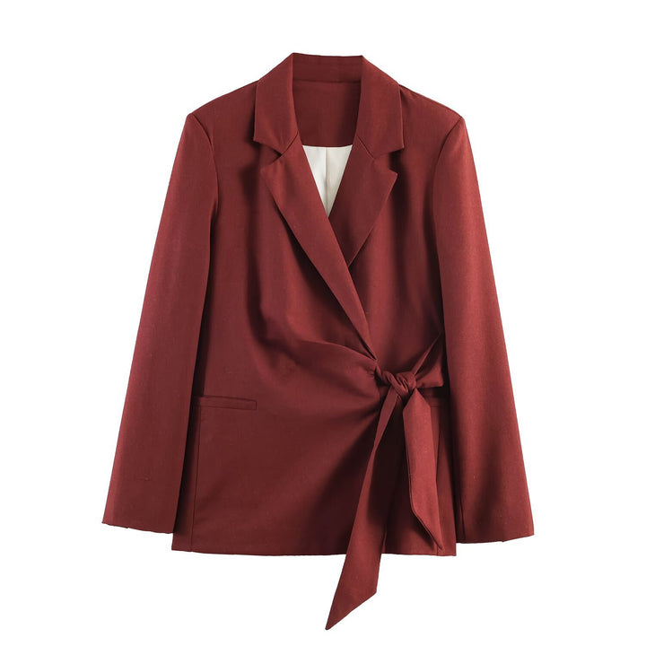 Damen Zweiteiliges Anzug-Set Wickelblazer mit Bindegürtel und Palazzo-Hose Drune