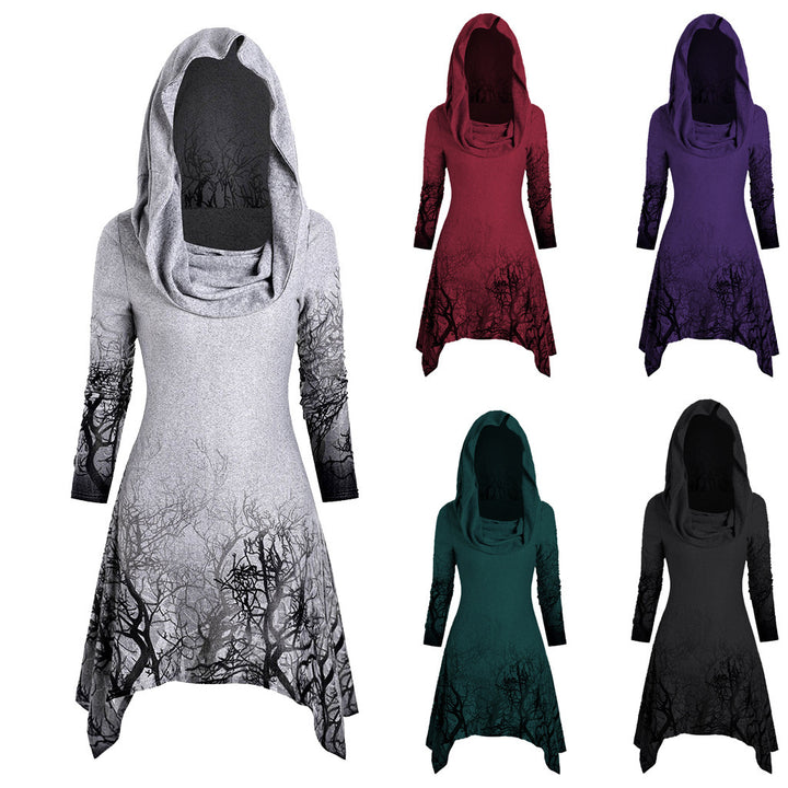 Damen Kapuzenkleid mit grafischem Baumdesign Drune
