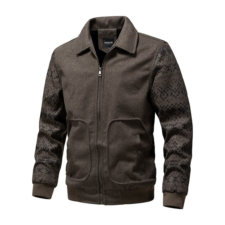 Herren Strick-Blousonjacke mit Reißverschluss, geripptem Saum & Norwegerärmeln Drune