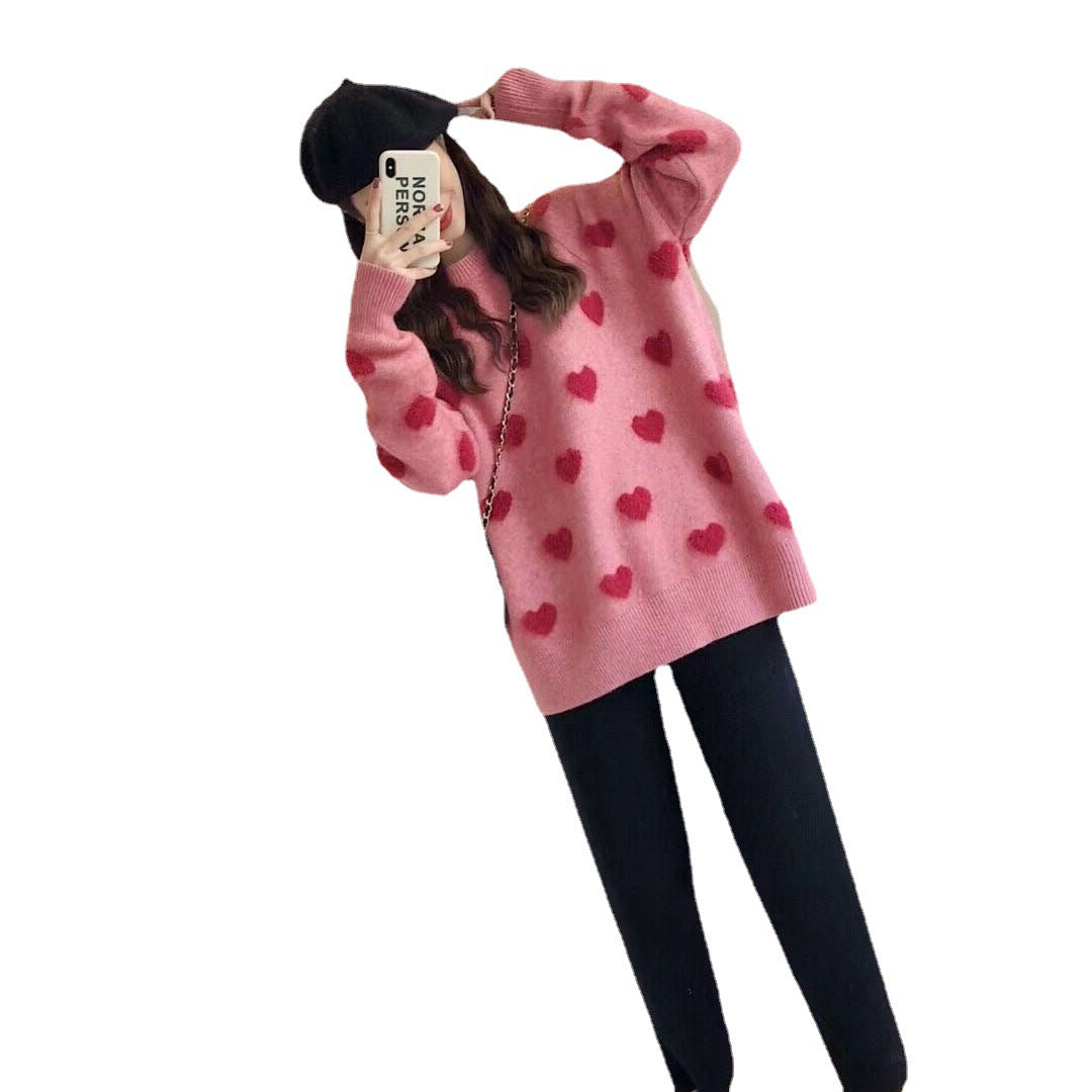 Damen Kuscheliger Pullover mit Herzenmuster und weichem Material Drune