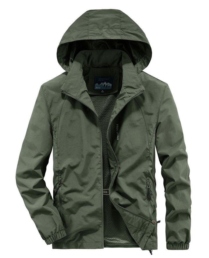 Herren Ultraleichte Atmungsaktive Kapuzenjacke mit perforiertem Mesh‑Futter und Reißverschlusstaschen Drune
