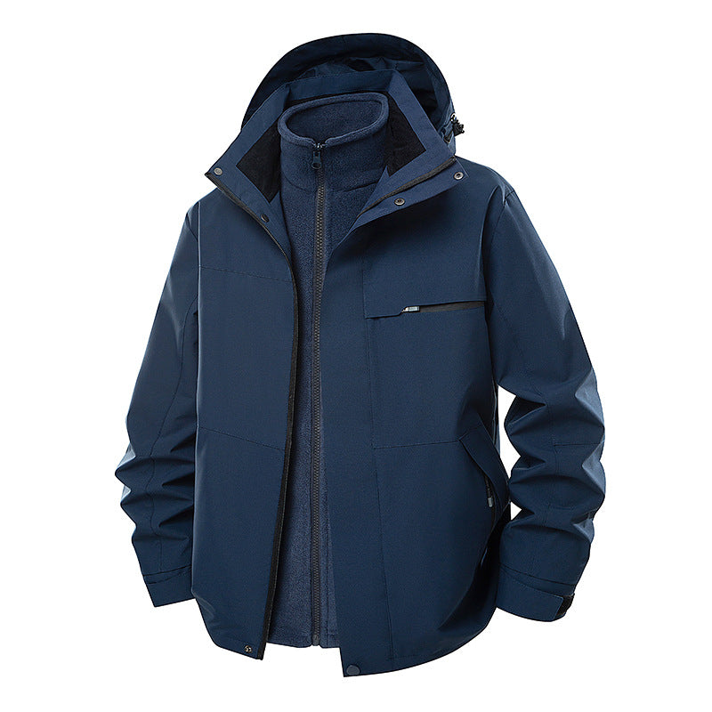 Herren zweilagige Funktions-Übergangsjacke mit abnehmbarer Fleece-Innenjacke, Kapuze & wasserabweisender Hülle Drune