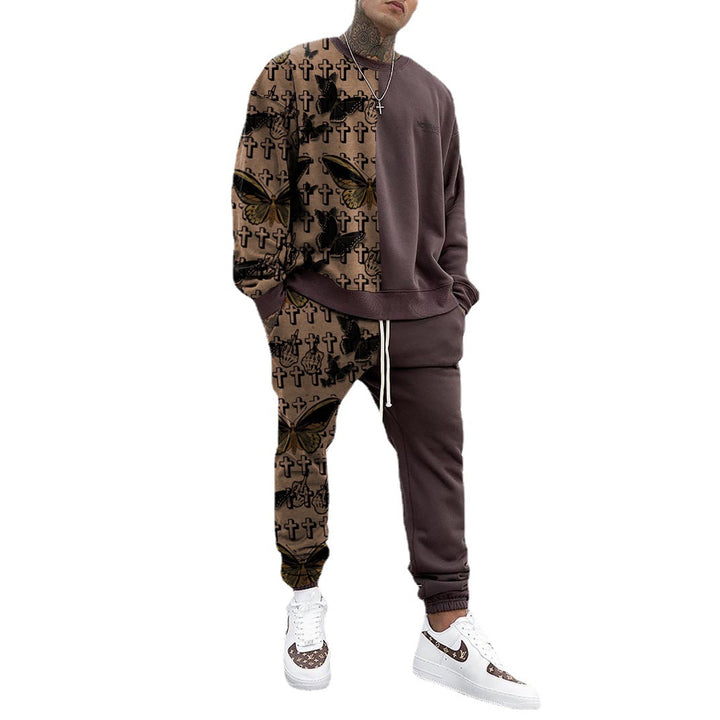 Herren Weit geschnittenes Freizeit-Set aus Baumwollfleece mit grafischem Frontprint und Kordel-Jogger Drune